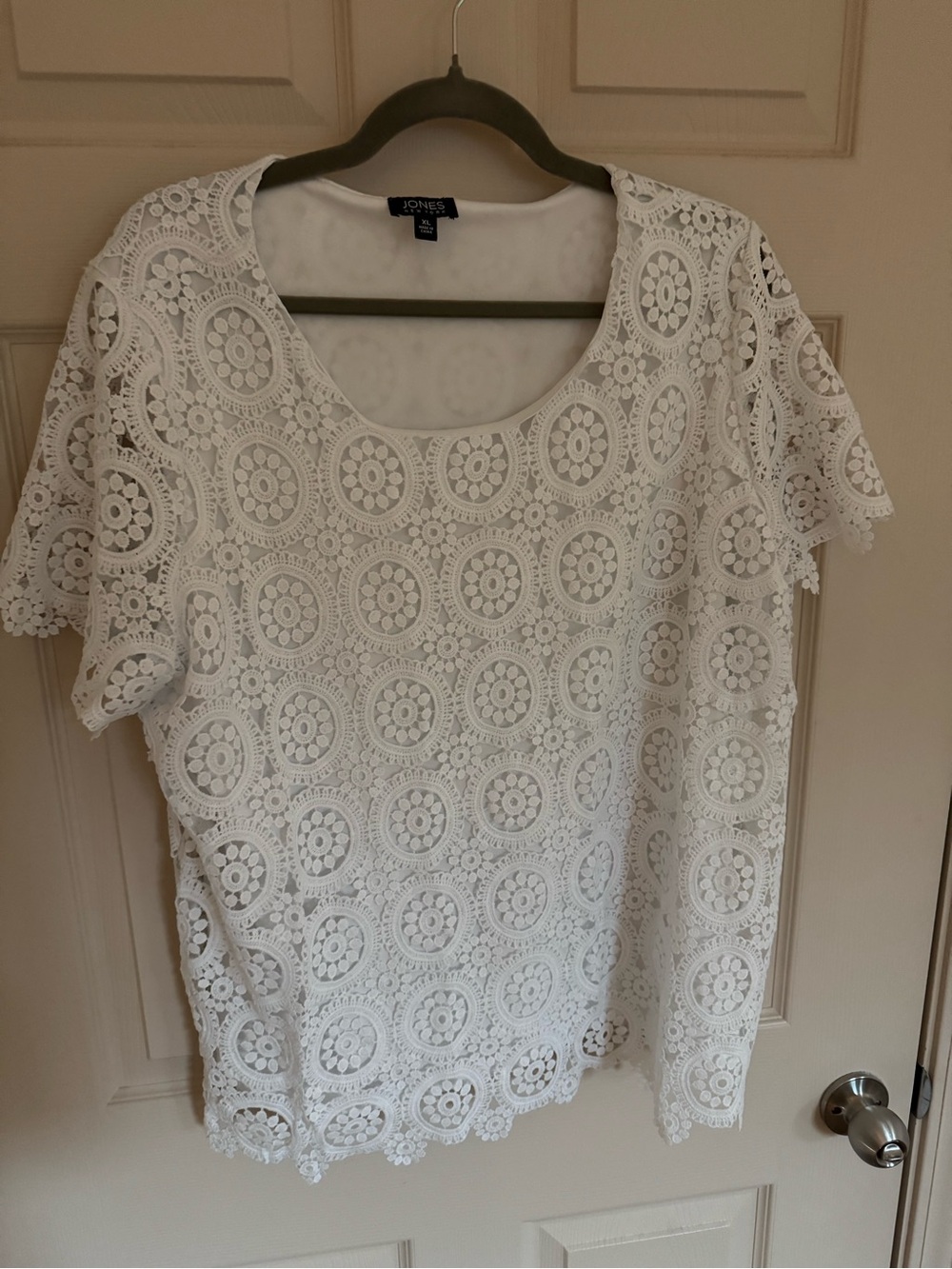 Jones New York White Crochet Lace Short Sleeve Blouse